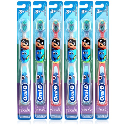 Oral-B Battery Powered Kids Manual Toothbrush, Finding Dory Characters, for Children and Toddlers 3+, Extra Soft Bristles - Pack of 6 (Characters and Colors Vary)