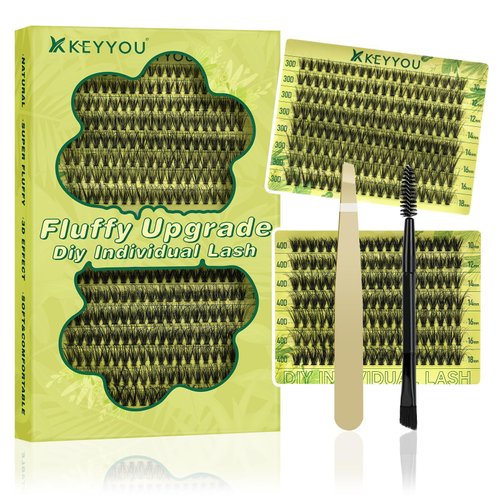 Lash Clusters 3D Effect Individual Lashes KEYYOU 300pcs 30D D Curl 10-18MIX Eyelash Clusters Wispy Lashes Fluffy Cluster Lashes Natural Soft DIY Lash Extension(3D-30D40D-10-18MIX)