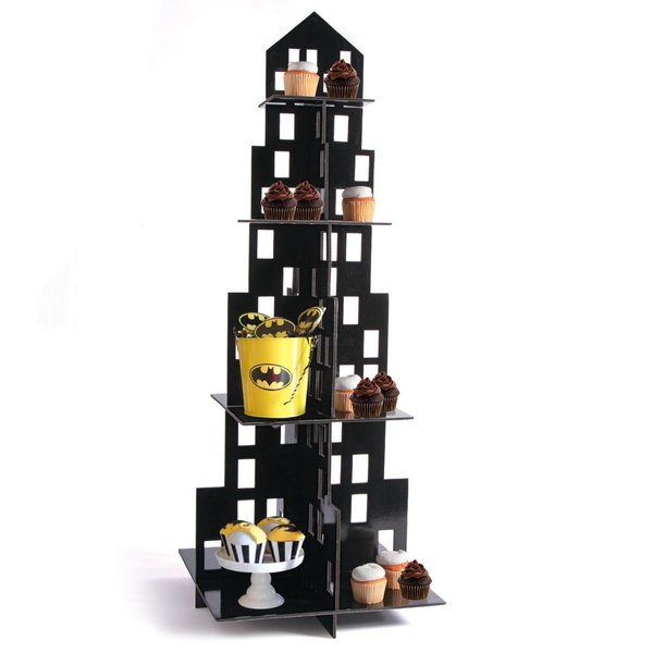 Skyscraper Cupcake Stand (4 Tiers) Superhero Party Supplies - Perfect for Your Superhero, Firefighter, Big City Themed Parties