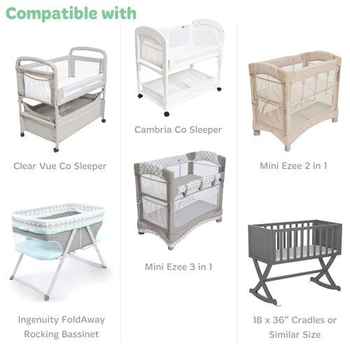 Baby Cradle Sheets Fitted 18x36x2 - Compatible with Arms Reach Co Sleeper Cambria, Clear Vue, Mini Ezee,Bassinet - Pure Jersey Cotton - Breathable | Unisex