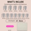 24Pcs French Tip Press on Nails, Short Fake Nails Almond Tips Acrylics Full Cover White False Nails Stick on Nails Reusable Glue on Nails Glossy Nude Acrylic Nails for Women Girls Nail Decoration