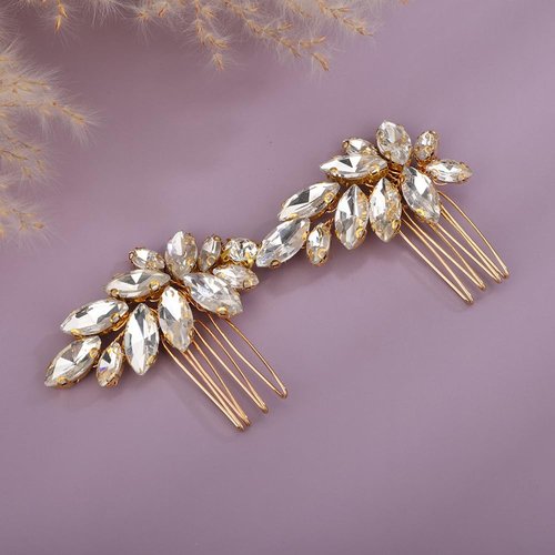 Teyglen Rhinestone Wedding Hair Comb Gold Crystal Headpiece for Bride Wedding Crystal Hair Side Comb Bridal Crystal Hair Piece Rhinestone Hair Accessories for Women Girls (Gold)