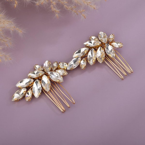 Teyglen Rhinestone Wedding Hair Comb Gold Crystal Headpiece for Bride Wedding Crystal Hair Side Comb Bridal Crystal Hair Piece Rhinestone Hair Accessories for Women Girls (Gold)