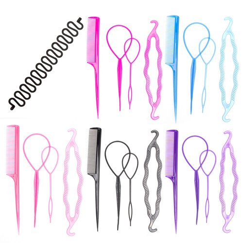 Hair Bun Maker, Hair Design Styling Tool Hair Braiding Tools, Topsy Tail Hair Styling Tool, Topsy Hair Tail Tool with Hair Combs, Hair Twist Styling Kit French Twist Braiding