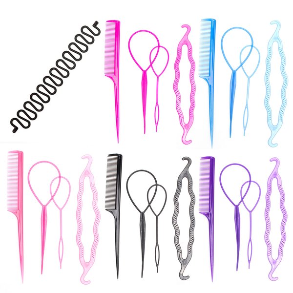 Hair Bun Maker, Hair Design Styling Tool Hair Braiding Tools, Topsy Tail Hair Styling Tool, Topsy Hair Tail Tool with Hair Combs, Hair Twist Styling Kit French Twist Braiding