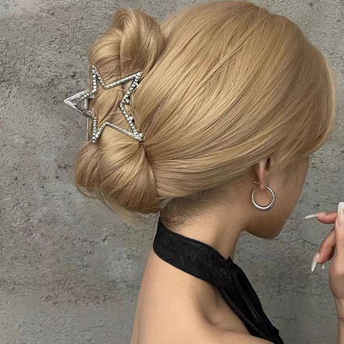 Star Hair Clips Silver Metal Hair Accessories for Women Girls Elegant Shiny Five-Pointed Star Shape Hair Claw Clips Hairpins Strong Hold Nonslip Hair Clip for Thick or Thin Hair Goddess Look 1 Pcs