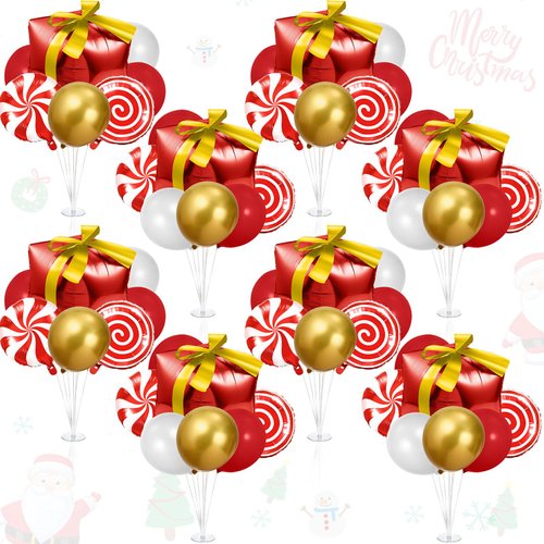 Hungdao 8 Sets Christmas Balloons Stand Kit Decoration Set Candy Balloons Gift Box Balloons Table Centerpiece with Latex Balloon for Christmas New Year Candy Theme Party Supplies (Colorful)