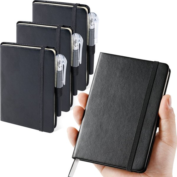 (3 Pack) Pocket Notebook Journal, Hardcover Small Mini Notebooks with Pens for Work, 3.7" x 5.7" A6 Notebook College Ruled with 100Gsm Premium Thick Lined Paper, Black Leather