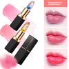 BLUE LOVE 2PCS Color Changing Flower Jelly Lipstick, Clear Lipstick with Flower Inside Temperature Change Lip Balm, Hydrating Lipstick Long Lasting Lip Gloss (2Pc Blue Gold)