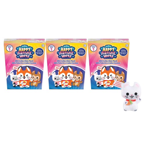 Just Play Super Happy Fortune World Mini Collectible Stylized Plush Stuffed Animals, Pack of 3, Kids Toys for Ages 3 Up