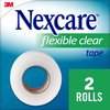 Nexcare Flexible Clear Tape, Waterproof Transparent Medical Tape, Secures Dressings and Catheter Tubing - 1 In x 10 Yds, 2 Rolls of Tape