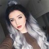 RainaHair Long Wavy Lace Front Wigs for Women Black Roots to Grey Ombre Synthetic Wig with Middle Parting Heat Resistant 24inch