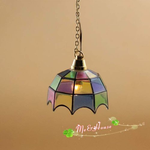 Uonlytech Vintage Table Lamp Vintage DIY Light, Mini Colorful Chandelier House Miniature Ceiling Light Doll House Accessories for Living Room Decor Led Table Lamp