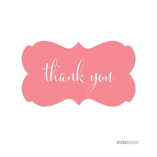 Andaz Press Fancy Frame Rectangular Label Stickers, Thank You, Coral, 36-Pack Wedding Decorations, Wedding Favors, Stickers for Packaging, Party Favor