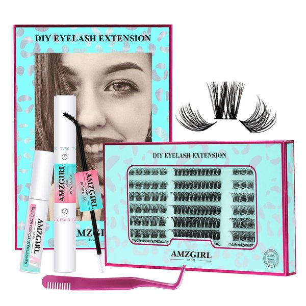 Lash Extension Kit Eyelash Clusters Individual Lashes Extensions Kits With Cluster Lashes Wispy, Lash Bond & Seal, Lash Remover,Applicator at Home Lash Extensions Kit(SMH01,C-Mix8-16mm kit)