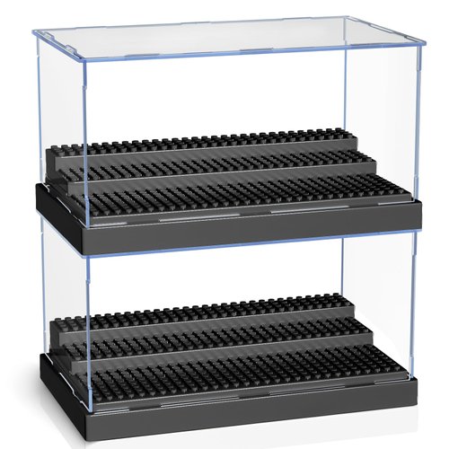 KKU Display Case for Minifigure Action Figures Blocks, Acrylic Minifigure Display Case Box Storage with 3 Movable Steps Gift for Kids Adults Black, 2 Pack