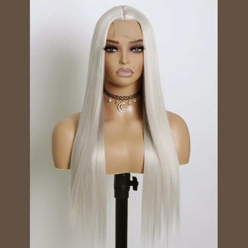EVLYNN Light Grey Wig, Gray Blonde Lace Front Wigs for Women Daily Use Halloween Cosplay Partys Synthetic Straight Hair Wigs
