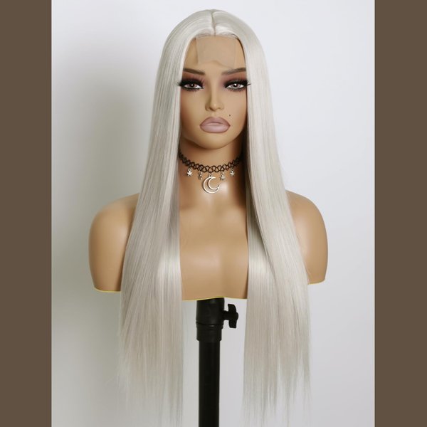 EVLYNN Light Grey Wig, Gray Blonde Lace Front Wigs for Women Daily Use Halloween Cosplay Partys Synthetic Straight Hair Wigs