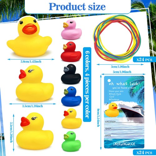 72 PCS Duck Tag Cruise Kits Duck Tags for Cruising Set Include Cruising Rubber Duck Tags Small Cruise Ducks Rubber Bands for Hiding Carnival