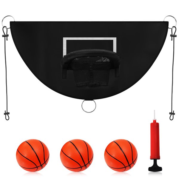 Trampoline Basketball Hoop, Breakaway Rim for Dunking Trampoline Basketball Attachment with Mini Basketballs Trampoline Accessory for Kids Adults Indoor Outdoor Use (Black)