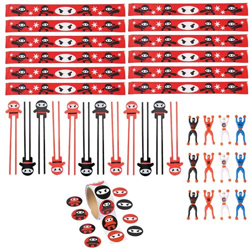 Shop Zoombie 48 PC Ninja Party Pack Ninja Party Favors - Chop Sticks, Slap Bracelets, Stickers, Wall Climbers