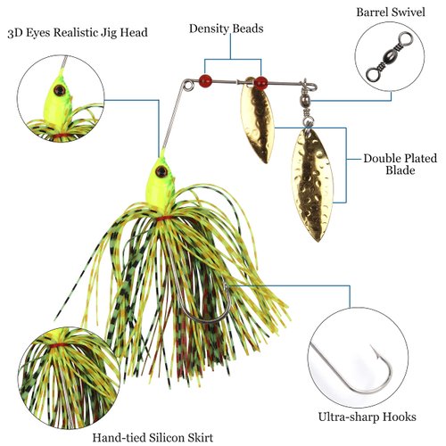 Spinner Baits Fishing Lures Bass Fishing Bait Hard Spinner Lure Multicolor Buzzbait Swimbait Jig Lure Spinnerbait for Bass Trout Salmon Pike Fishing 6/12pcs