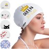 COPOZZ Swim Cap for Women, Silicone Waterproof Comfy Swimming Bathing Cap for Long Hair with Crown Printed
