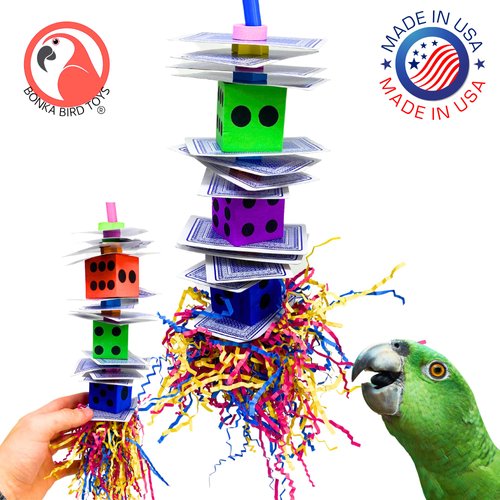 Bonka Bird Toys 1474 Poker Dice Chew Forage Shred Medium Parrot Cage Toy, Conure, Quaker, Caique, and Similar Breed Sizes