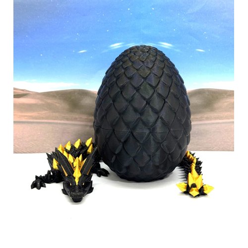3D Printed Dragon, Black and Gold Articulated Crystal Dragon with Dragon Egg, Home Office Decor Executive Desk Toys, Fidget ADHD Toy for Autism/ADHD - D065