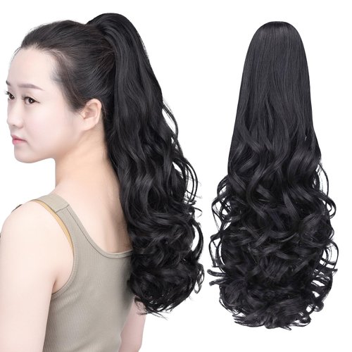 SYXLCYGG Black Claw Clip Ponytail Synthetic Fake Pony tails Hair Extensions 20" Wavy 5.3 OZ Like Real Hair piece Women Easy To Use Yaki Fluffy