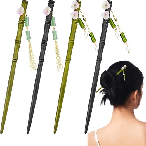 4 Pcs Wooden Hair Sticks Bamboo Shape Hair Chopsticks Japanese Chinese Hair Pins Decorative Retro Vintage Hanfu Classic Hair Forks Bun Holders for Long Hair Women