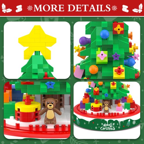 Bestbase Christmas Tree Gifts Building Blocks Kit - 543 Pieces Tabletop Christmas Tree with Lights Building Toys Christmas Decor, Novel Toy Building Set Christmas Stocking Stuffers for Kids Adults