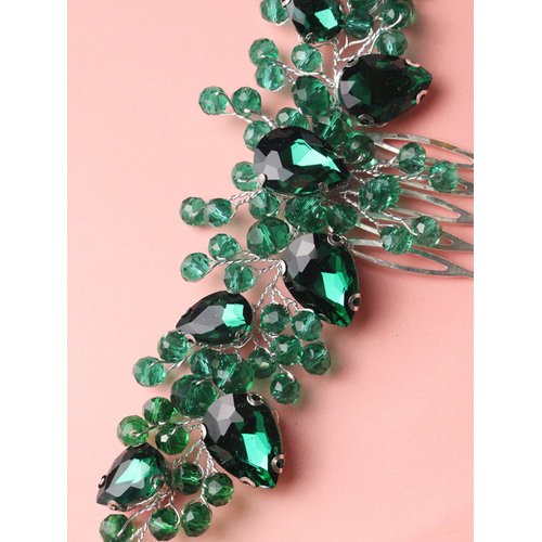Brihasory Bride Wedding Hair Comb Rhinestone Bridal Hair Accessories Flower Hair Piece Party Prom Valentine Day Side Comb Crystal Hair Clips for Women and Girls Hair Decoration(Green)