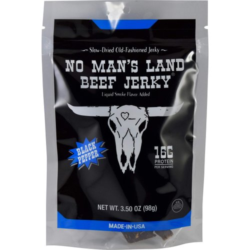 No Man’s Land BLACK PEPPER Beef Jerky High Protein Low Calorie Low Carb Beef Snack 3.5oz Bag