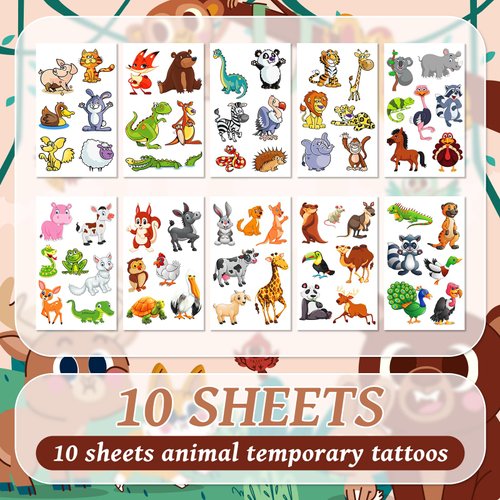 EMOME 70 Styles Safari Birthday Decorations Party Favors Supplies, Jungle Theme Decorations Animal Tattoos for Kids, Wild One Birthday Decorations Girl Boys for Animal Temporary Tattoos (10 Sheets)