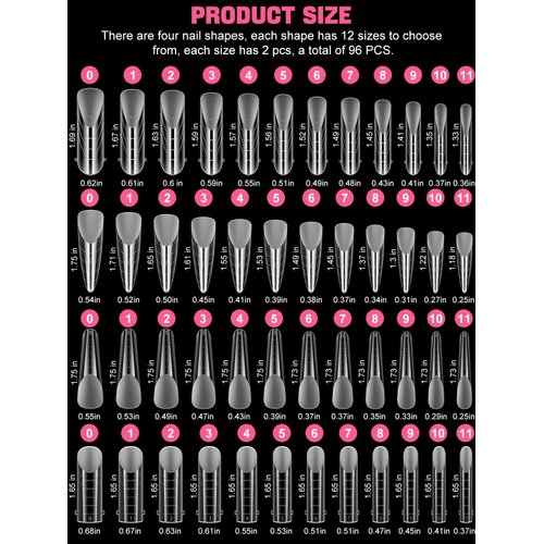 EBANKU 96PCS Clear Matte Dual Nail Forms Kit Full Cover Nail Mold Tips Acrylic Nail Extension Tools 4 Styles 12 Sizes Scale for Poly Gel Nail Art Salon Nails Design