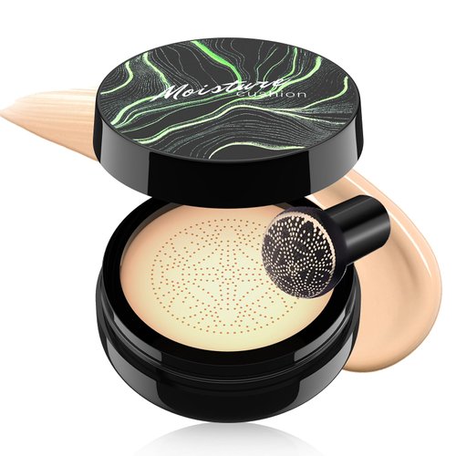 Mushroom Head Air Cushion CC Cream Strong Concealer, Moisturizing BB Cream Makeup Base Primer Even Skin Tone for All Skin Types, Face Makeup Cushion Foundation Long Lasting (Natural)