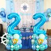Blue Number 2 Balloon 40 Inch Ocean Under the Sea Number Two Foil Balloons Tower with Shark Bubble Fish for Boys Second 2nd Birthday Party Decor Green Underwater Digital Aluminum Mylar Balloons Stack