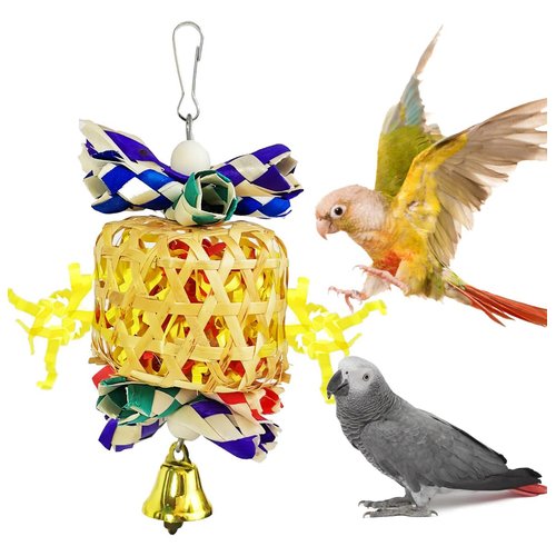 Hyamass Bird Chewing Toys, Foraging Shredder Bird Toys, Bird Hanging Cage Climbing Foot Toys with Bell for Parrots Conures, Love Birds, Budgie, Small Parrots