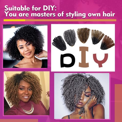 MIMAN 6 Packs 8 Inch Short Grey Passion Twist Hair Marlybob Jerry Curl Crochet Hair Synthetic Kinky Curly Crochet Hair Extention for Black Women DIY Crochet Bun Braided Wig Black Mix Grey