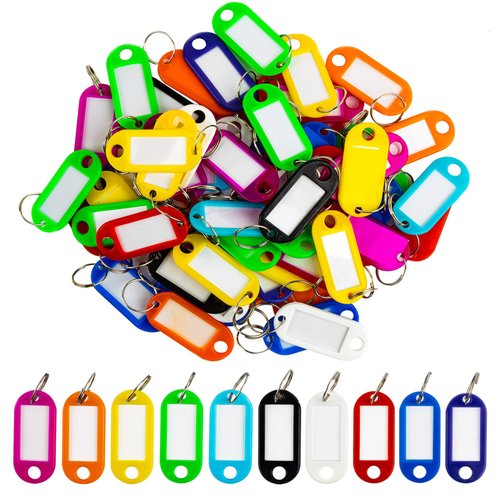 Sukh 60 Pcs Key Ring Tags - Key Tags Plastic 10 Assorted Colours of Key Ring Tags,Identifiers,Name Tags and Labels,Adapt to USB Drive,Keys,Pets,Bags