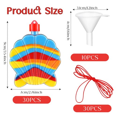 Yinkin 30 Pcs Shell Sand Art Bottle Necklaces Sand Art Craft Kit for Kids Craft Party Supplies Party Favors DIY Art Activity Group Included 10 Pcs Small Clear Plastic Mini Funnels, Sand Not Included