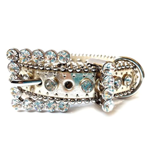 Crazy4Bling Gold Leather Dog Collar with a Row of Clear Rhinestones, Size XS