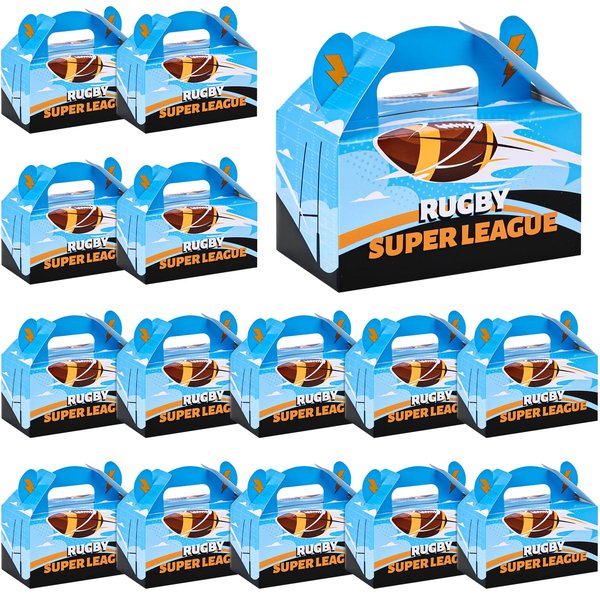 VGOODALL 16PCS Party Gift Boxes, Rugby Party Favor Treat Boxes Rugby Party Supplies Cardboard Box for Kids Rugby Ball Sports Theme Birthday Decoration 6.1"x 3.5" x 3.3"