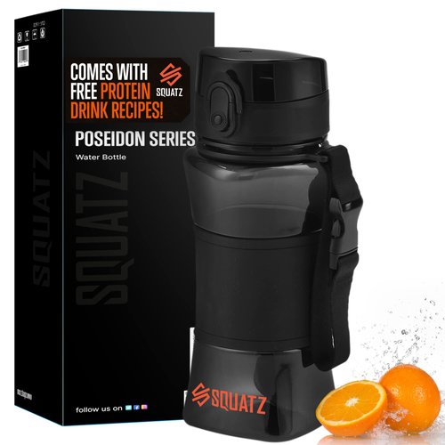 SQUATZ 17 Oz Poseidon Series Water Bottle for Protein and Fruit Shakes - Premium Quality Wide Mouth Gym Flask Fruit Infuser Strainer, Carrying Strap, Leak Resistance, No Condensation Sleeve