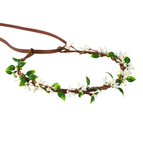 KorViSHOW Handmade White Flower Crown Fairy Wreath Women Girls Flower Headband for Bridal Weeding Headdress Fairy Green Leaf Headpiece Cosplay Photo Prop