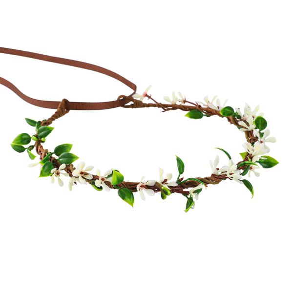 KorViSHOW Handmade White Flower Crown Fairy Wreath Women Girls Flower Headband for Bridal Weeding Headdress Fairy Green Leaf Headpiece Cosplay Photo Prop