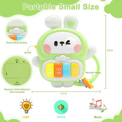 Baby Musical Toys 6-12 Months, Rabbit Piano for Baby Musical Toys for Toddlers 1-3, Busy Board with Music & Light, Birthday Toy for Infant Toddler 1 Year Old Boy Girl Gifts (Green)