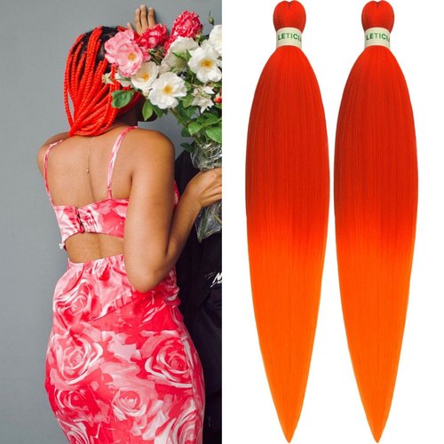 Red Orange Braiding Hair Pre stretched,Pre stretched Kanekalon Synthetic Braiding Hair Extensions for Braids