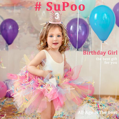 SuPoo 3rd Birthday Decorations for Girl Sprinkle 3rd Birthday Hat Headband Glitter Birthday Crown for Girls Princess Tiara with Elastic Band 3 Year Old Happy Birthday Party Cap Decorations Supplies